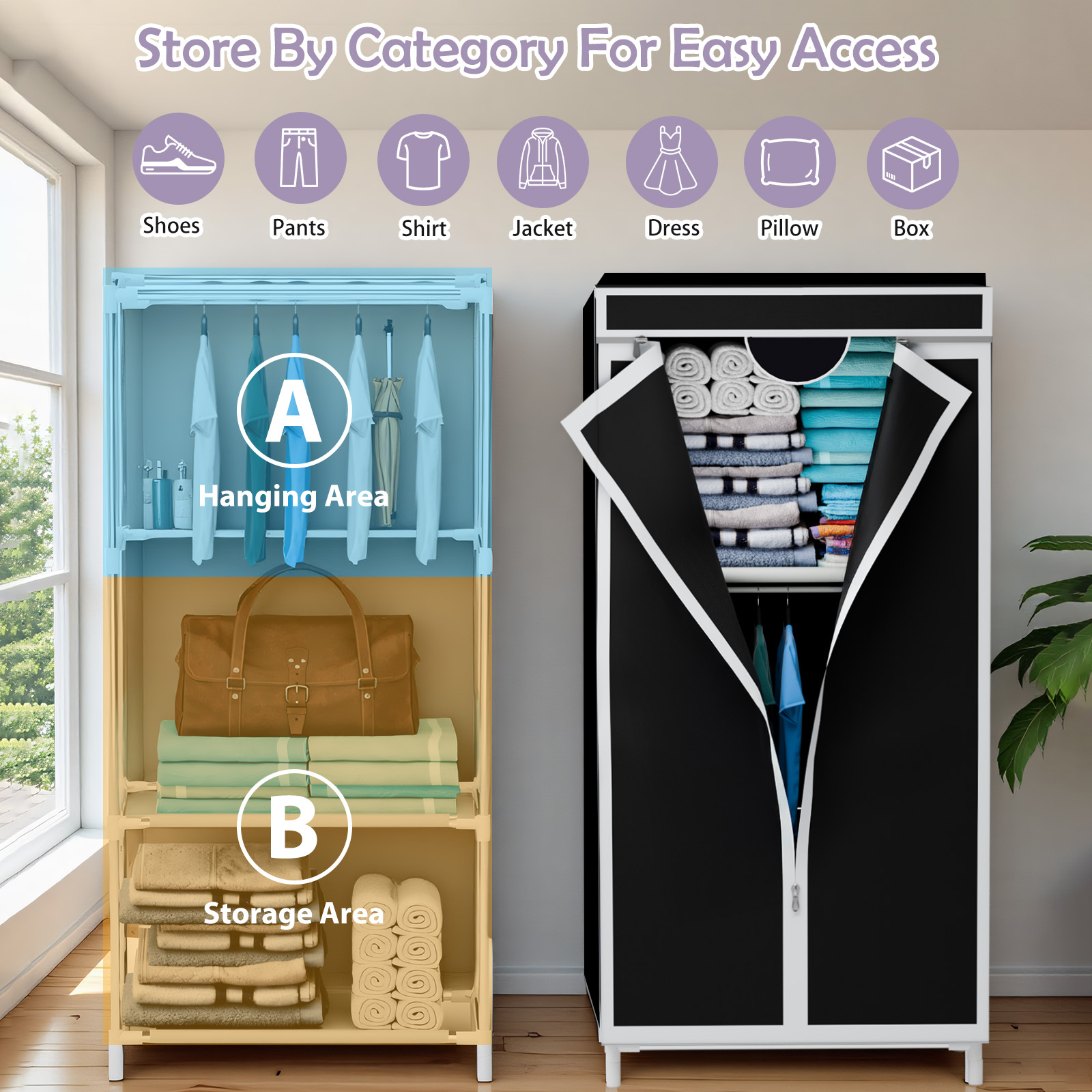 Wardrobe Closet Portable Fabric Cover - Портативный тканевый шкаф-гардероб с вешалкой и