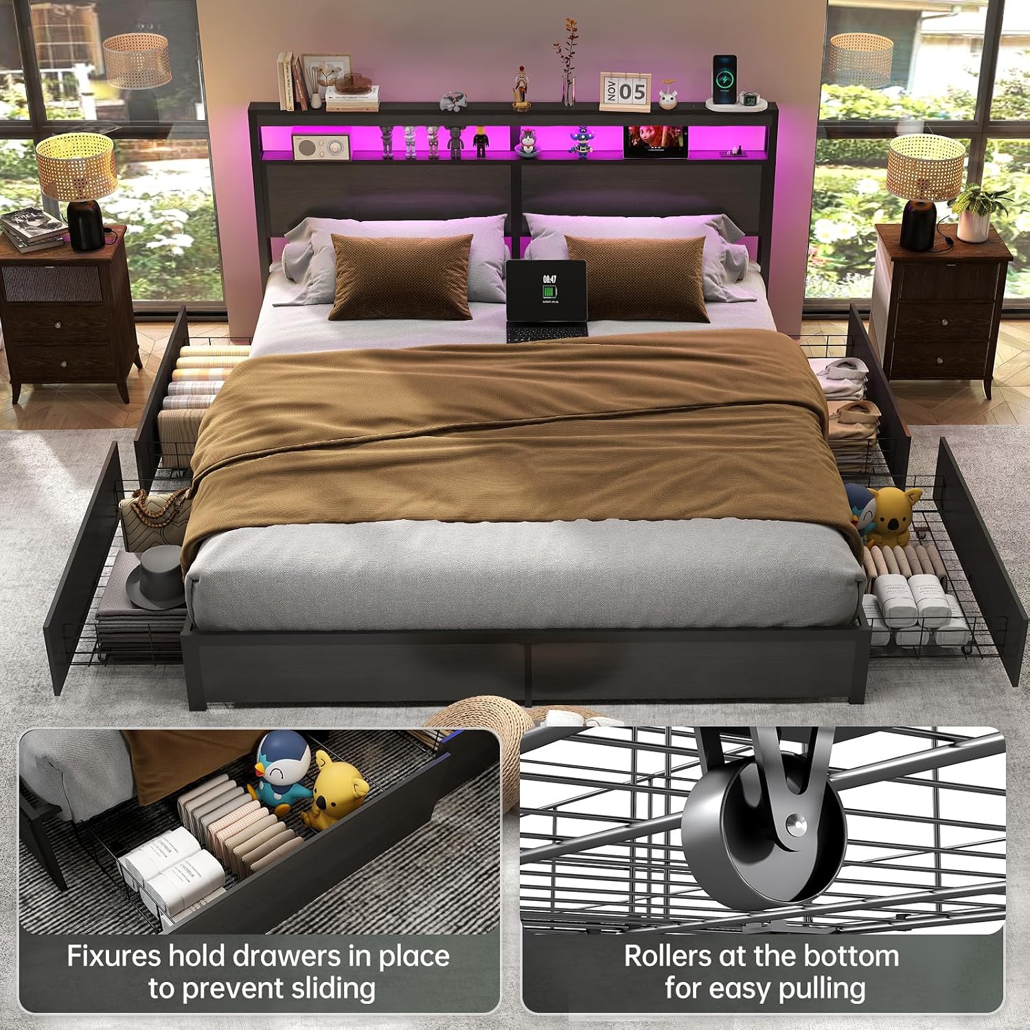 King Size Bed Frame With Storage Drawers - Кровать размера 