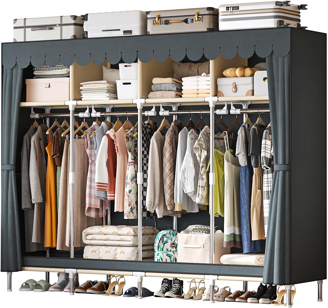 Wardrobe Closet Portable Fabric Cover - Шкаф-гардероб портативный, 79 дюймов, сверхширокий, с