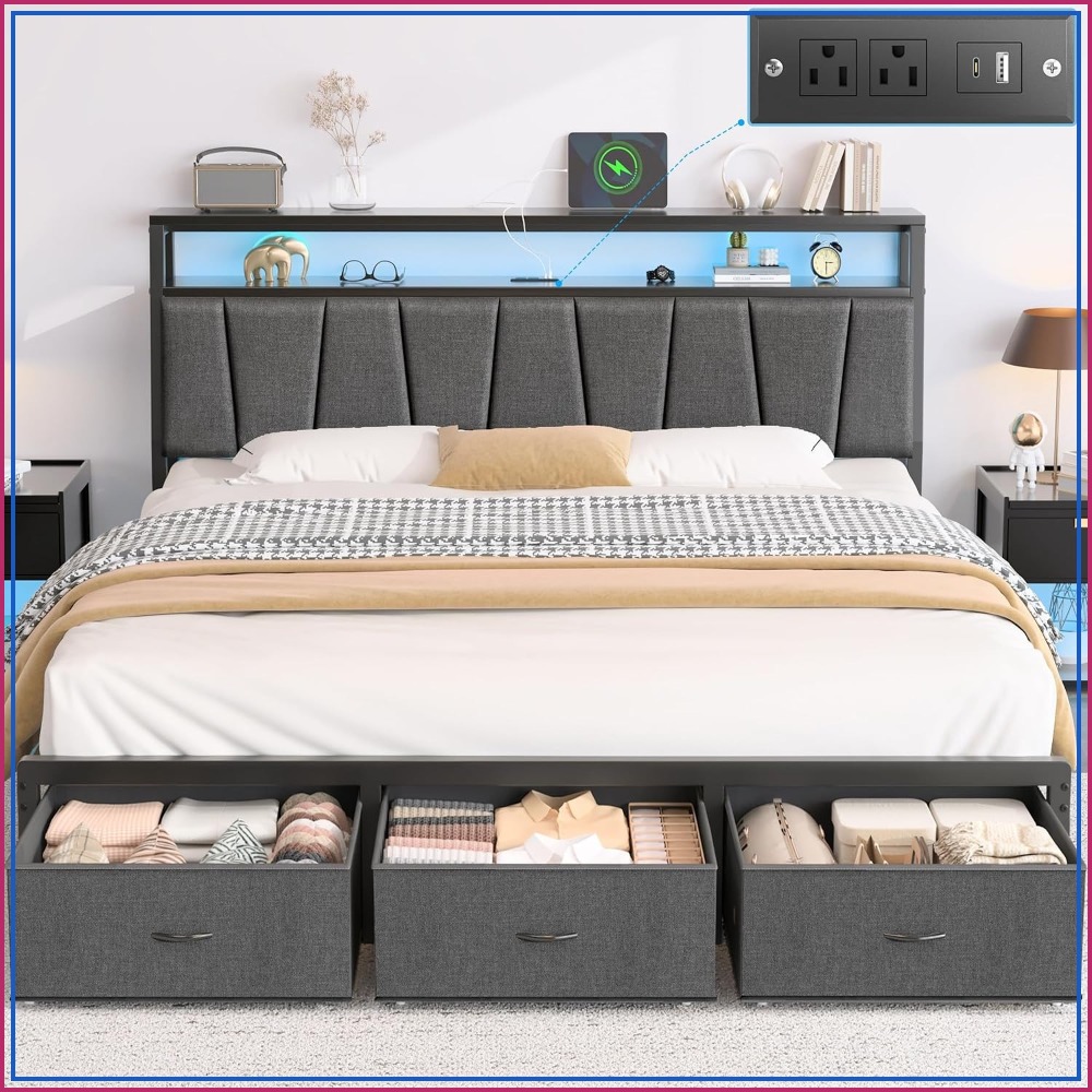 King Size Bed Frame With Storage Drawers - Кровать размера 