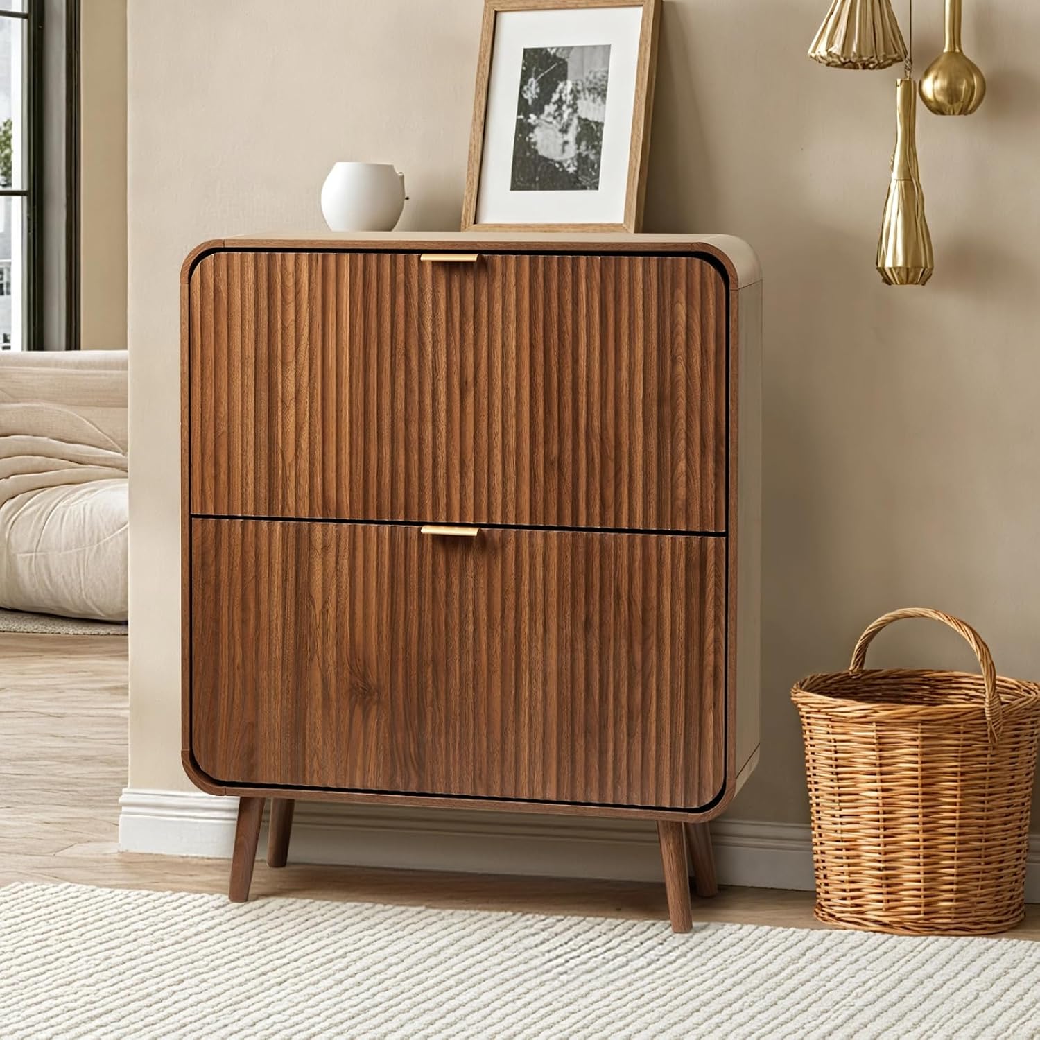 Shoe Rack Cabinet Narrow Entryway - Шкаф для обуви с рифленой поверхностью,
