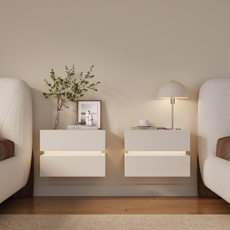 Floating Nightstand With Led Light - Набор из 2 прикроватных тумбочек с