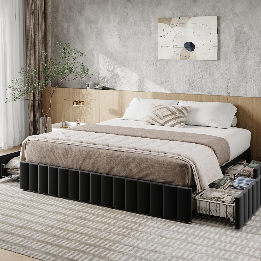 King Size Bed Frame With Storage Drawers - Кровать-платформа размера 