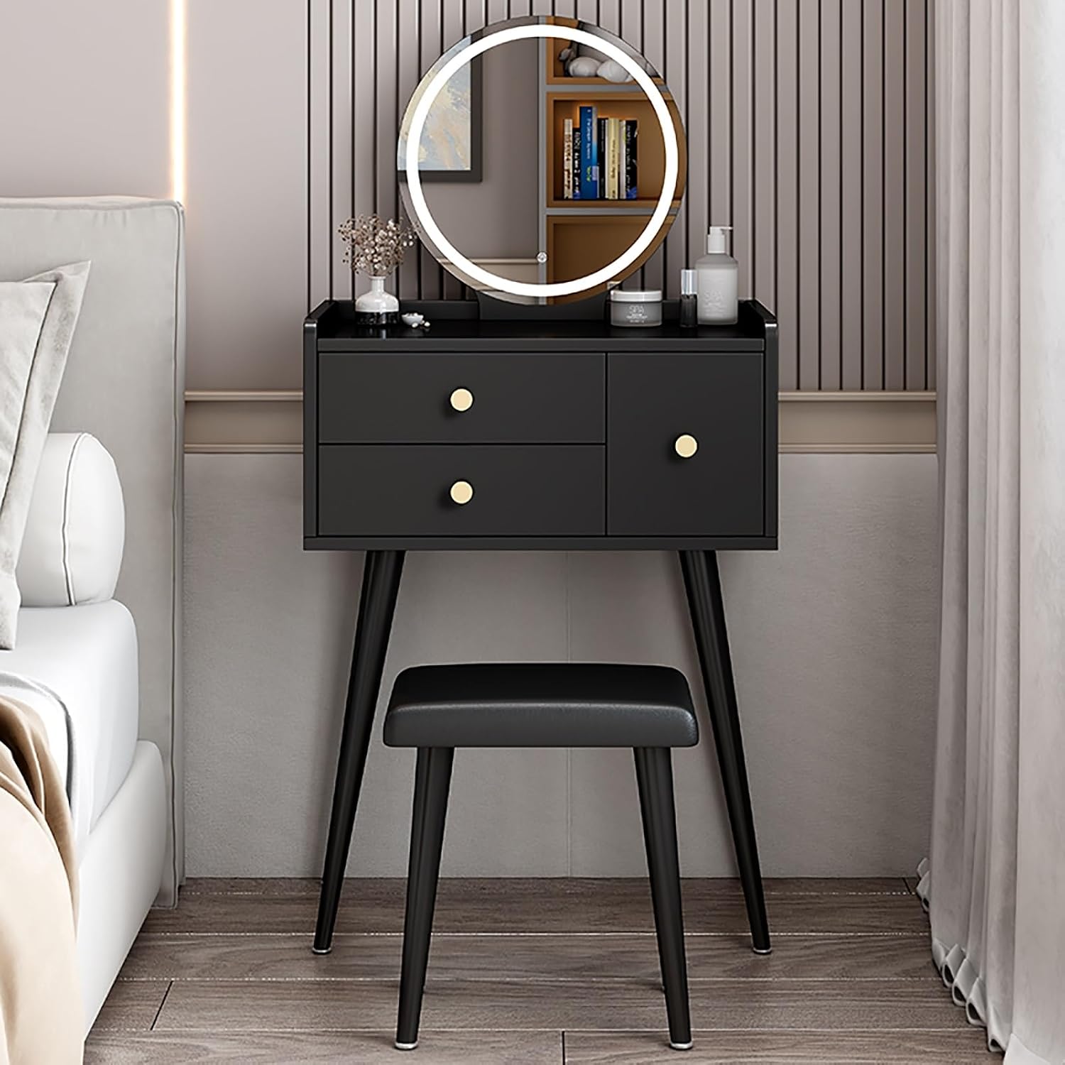 Dressing Table Vanity With Lighted Mirror - Деревянный туалетный столик с мягким сиденьем,
