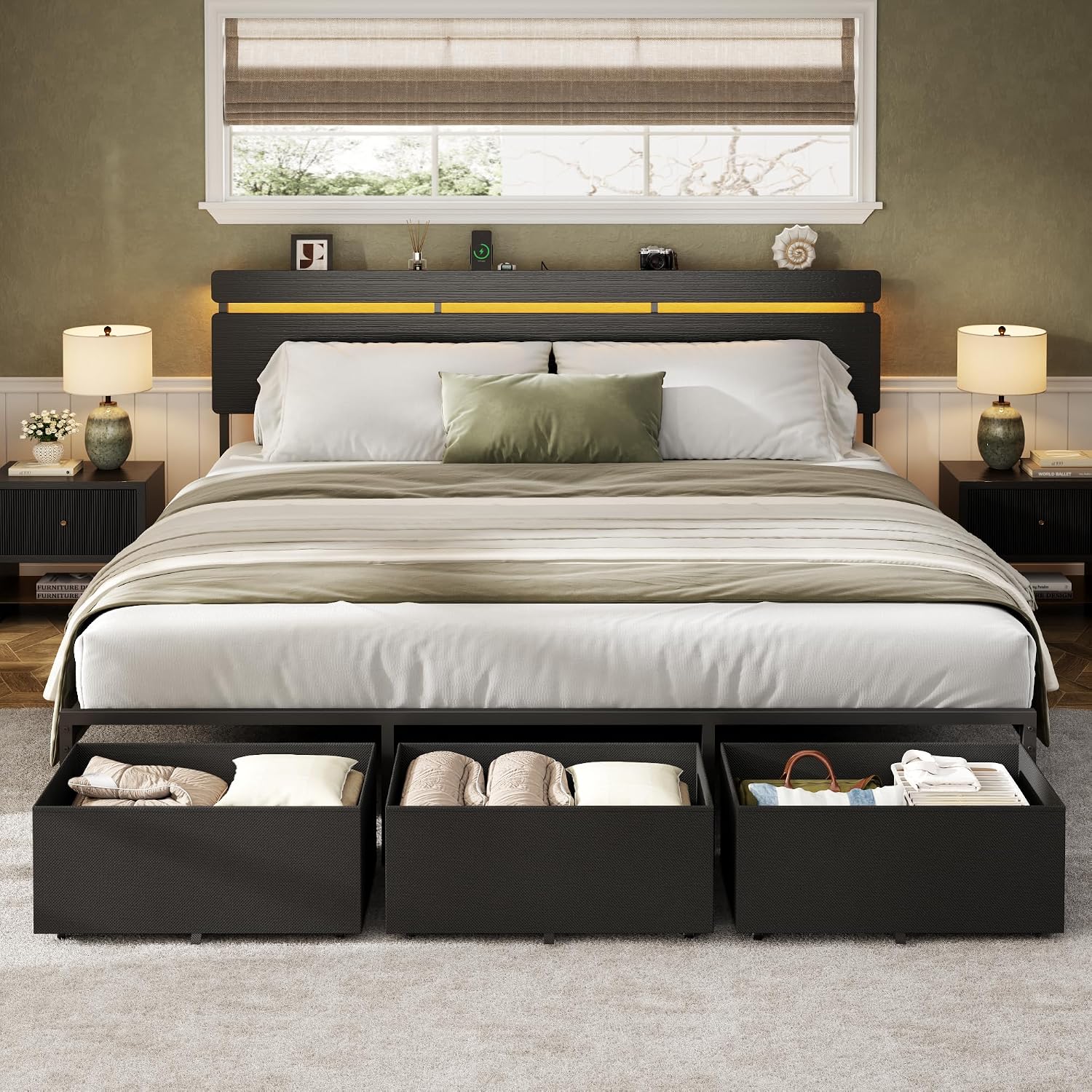 King Size Bed Frame With Storage Drawers - Каркас кровати Forestell King Size с