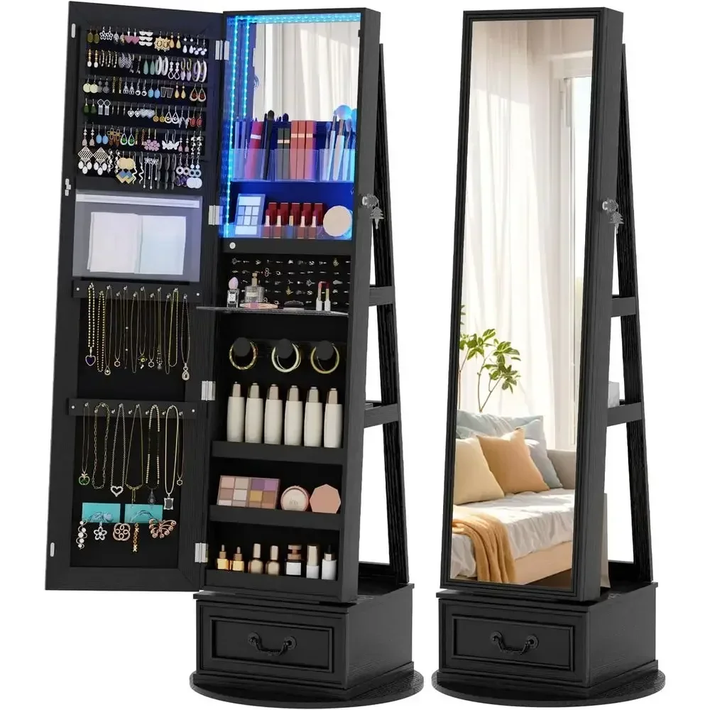 Full Length Mirror Jewelry Armoire - 360 ° Вращающийся шкаф для хранения