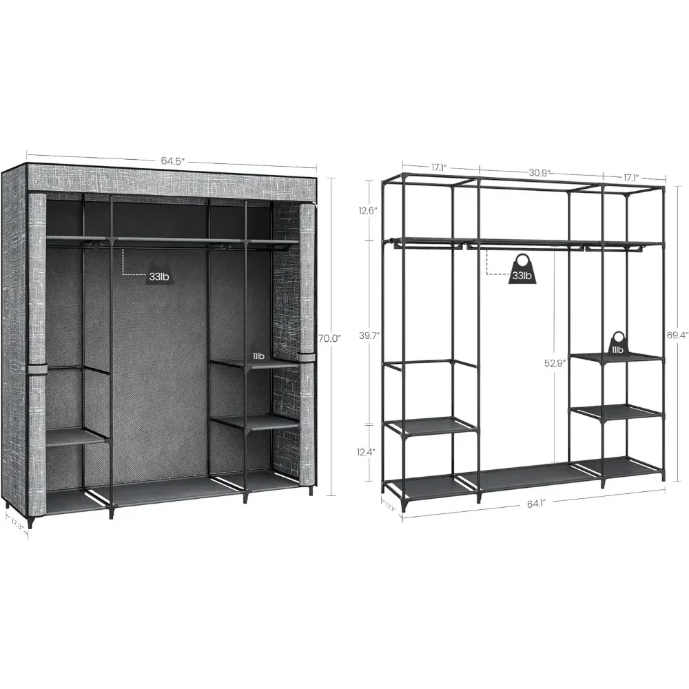 Wardrobe Closet Portable Fabric Cover - Шкаф-гардероб, 64,5-дюймовый переносной шкаф для спальни,