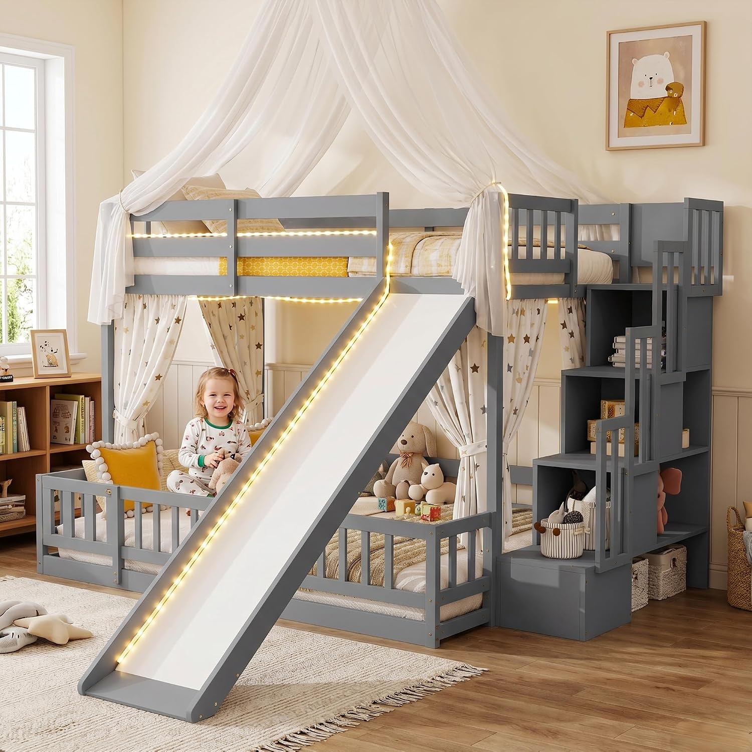 Bunk Bed With Stairs And Slide - Двухъярусная кровать с горкой и лестницей,