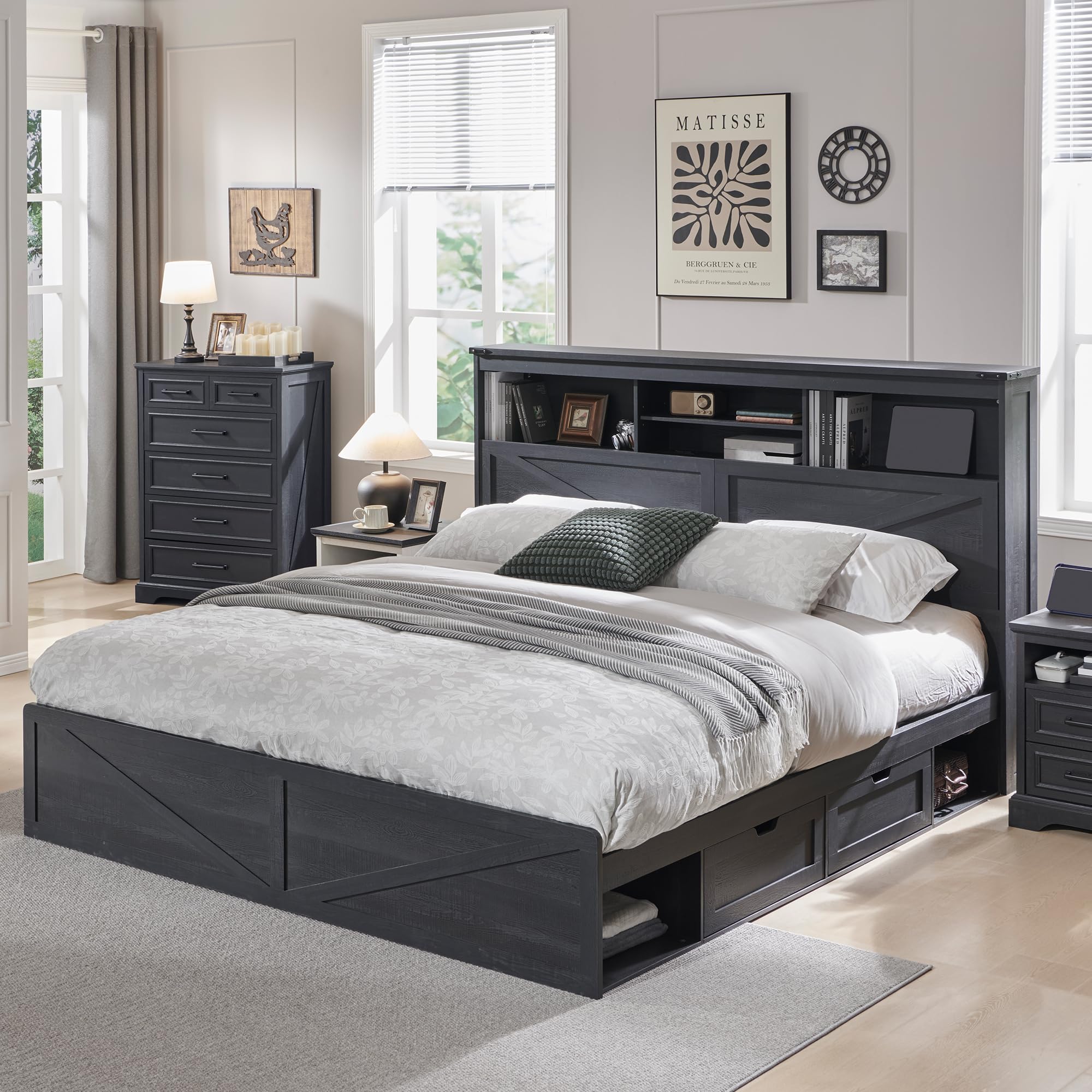 Каркас кровати в стиле «фермер – обзор и цена King Size Bed Frame With Storage Drawers