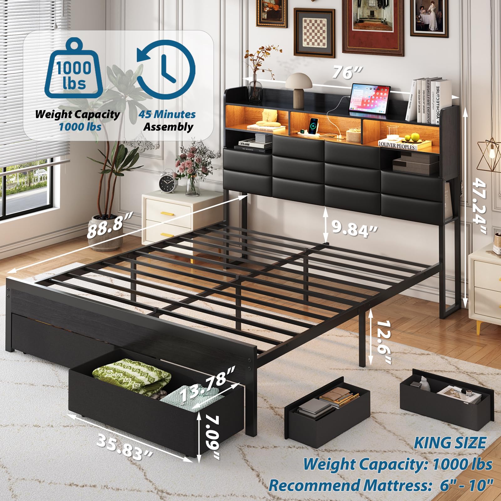 Каркас кровати размера «king-s – обзор и цена King Size Bed Frame With Storage Drawers