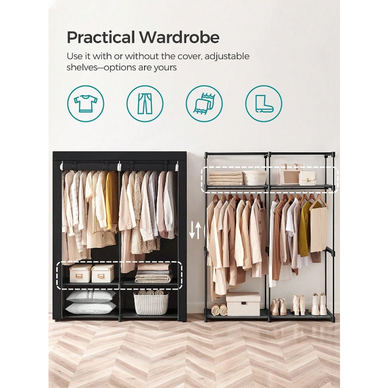 Черный шкаф для одежды, перено – обзор и цена Wardrobe Closet Portable Fabric Cover