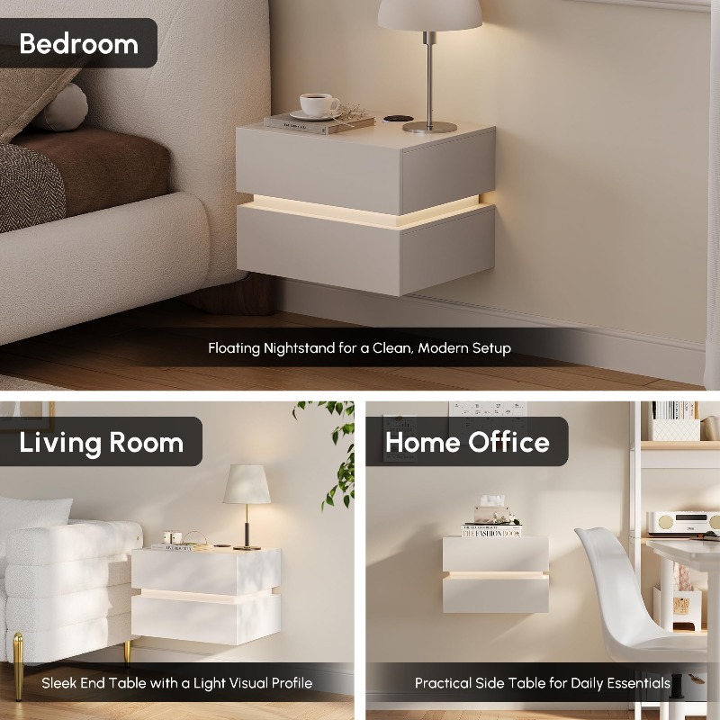 Набор из 2 прикроватных тумбоч – обзор и цена Floating Nightstand With Led Light