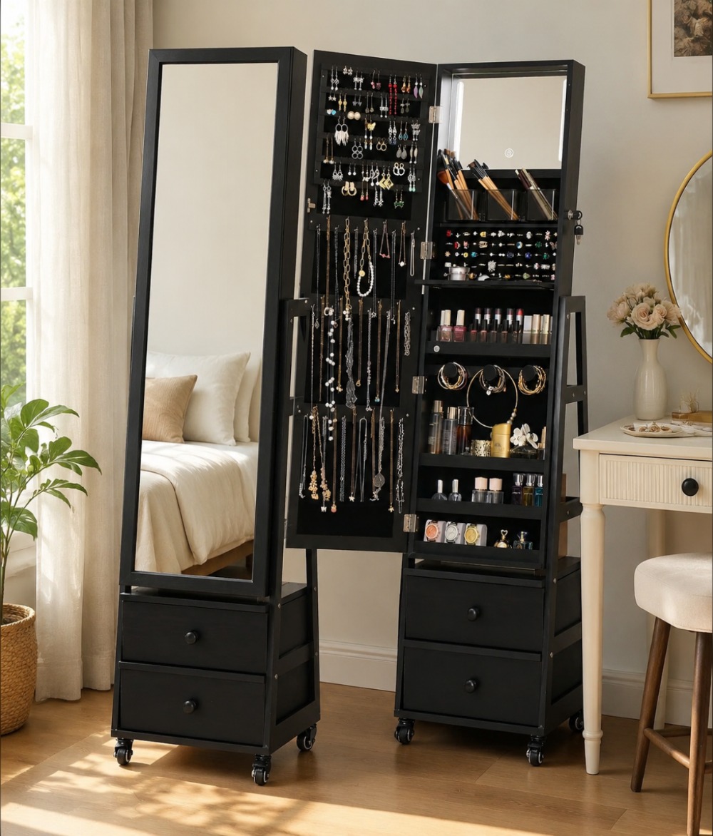 Запираемый напольный шкаф для  – обзор и цена Full Length Mirror Jewelry Armoire