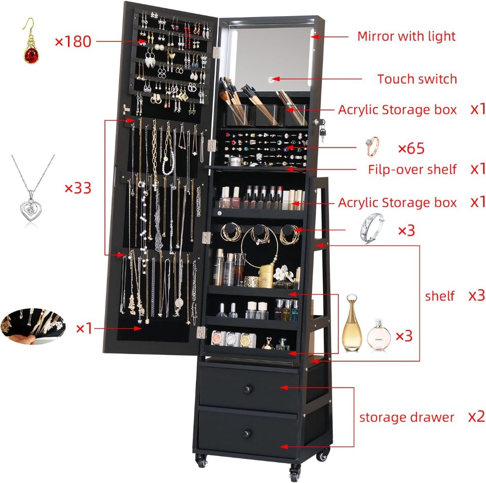 Запираемый напольный шкаф для  – обзор и цена Full Length Mirror Jewelry Armoire