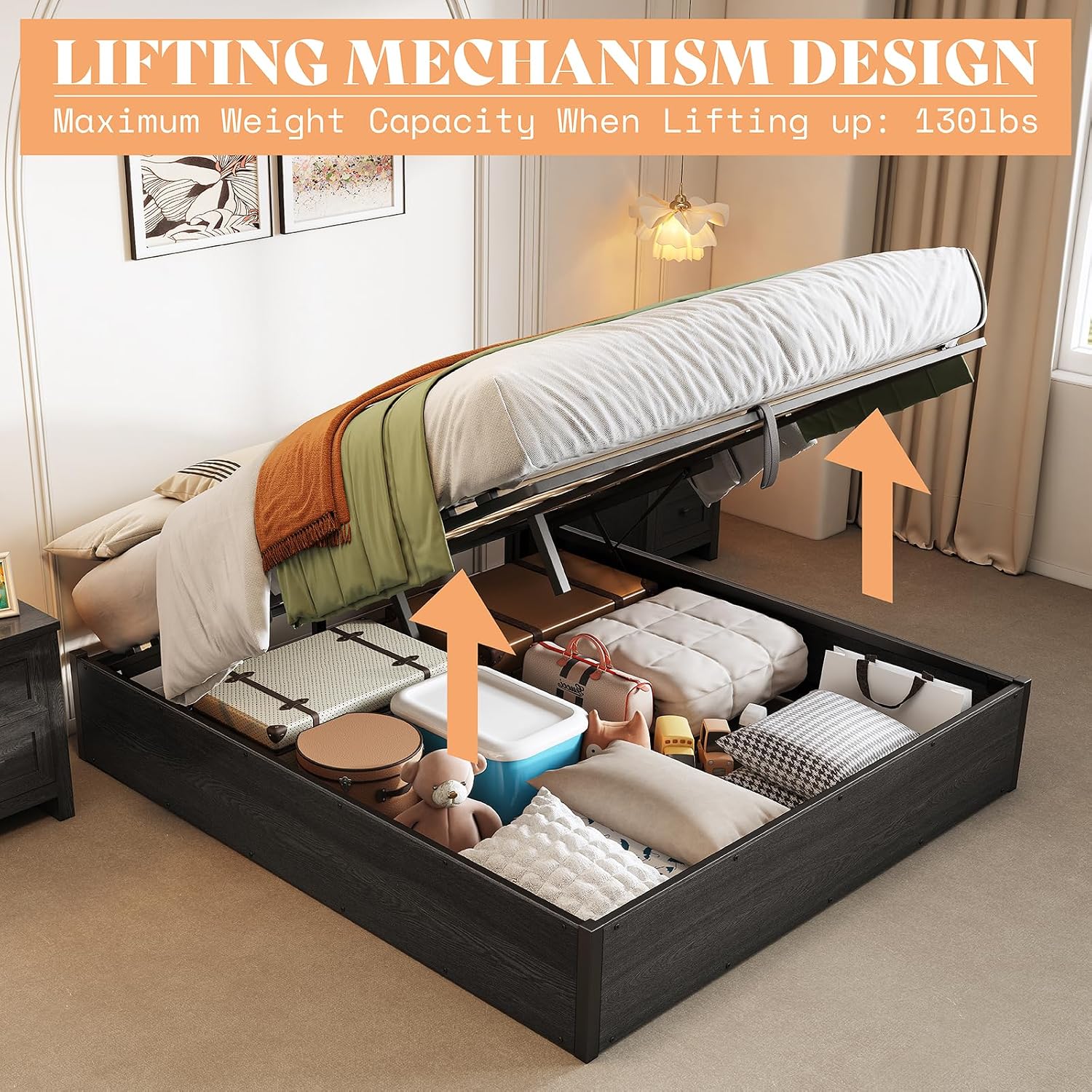 Кровать-платформа с подъемным  – обзор и цена Gas Lift Storage Bed Hydraulic