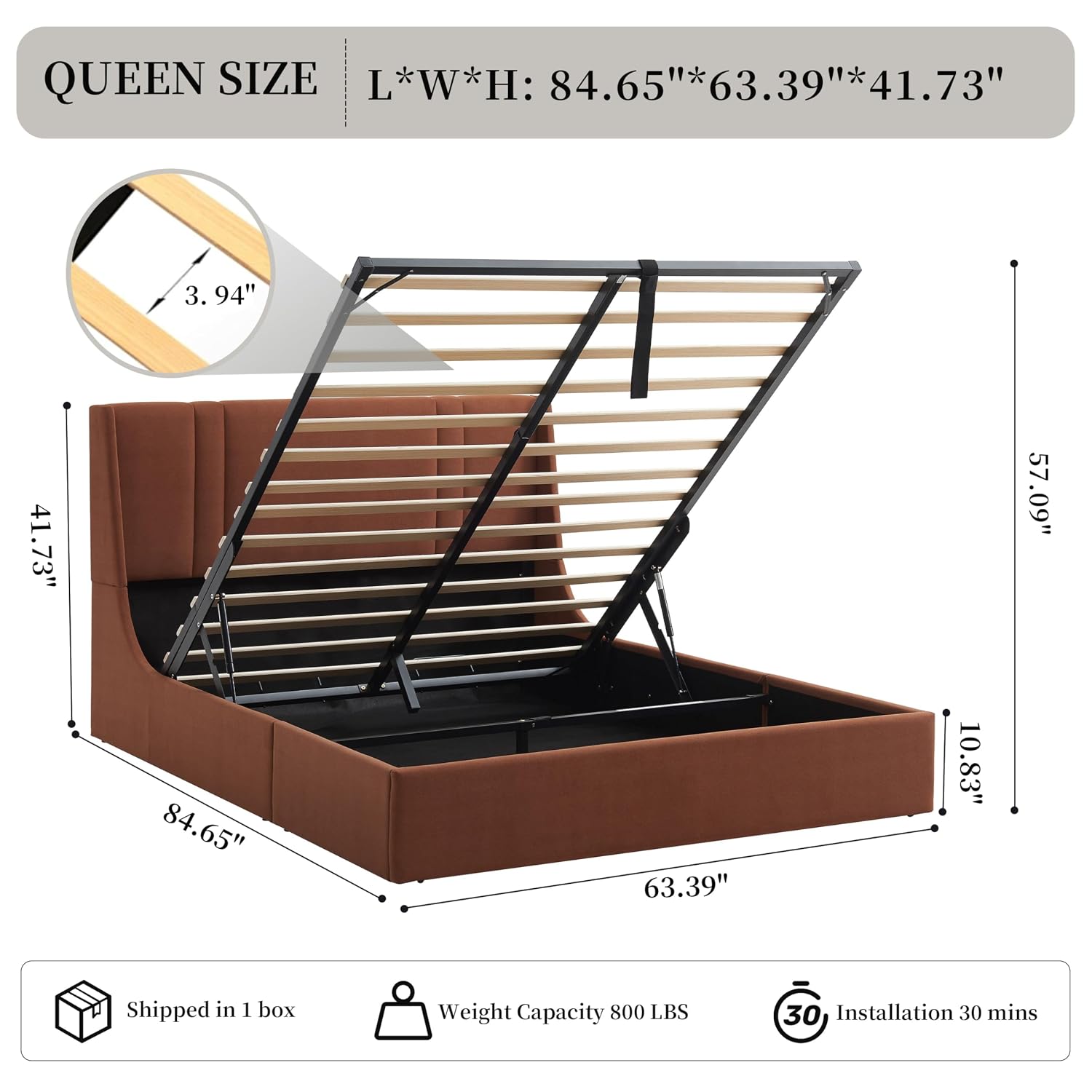Кровать-платформа Queen с гидр – обзор и цена Gas Lift Storage Bed Hydraulic