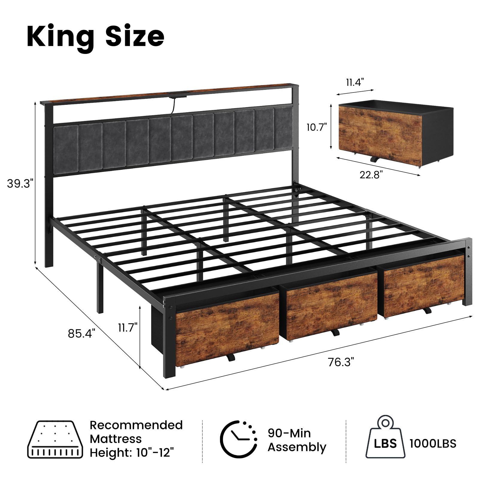Каркас кровати размера «king-s – обзор и цена King Size Bed Frame With Storage Drawers