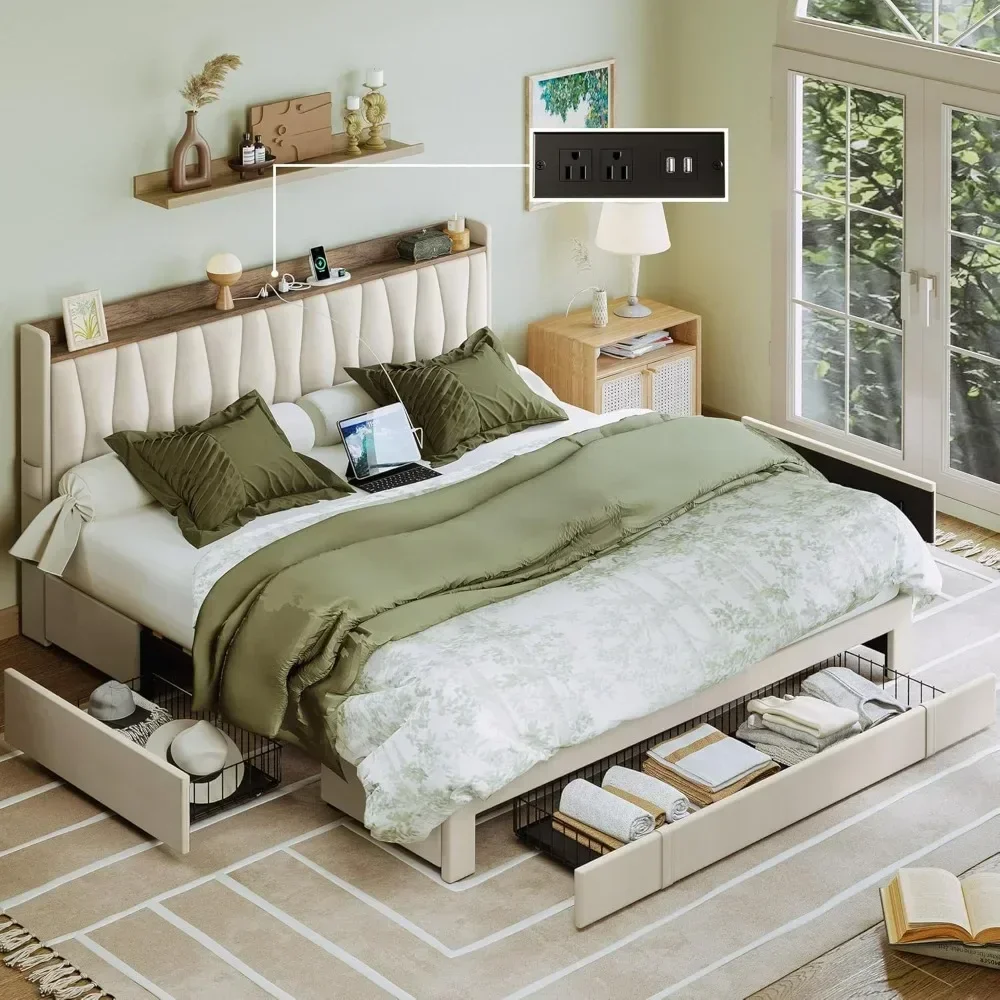 Кровать размера King с изголов – обзор и цена King Size Bed Frame With Storage Drawers