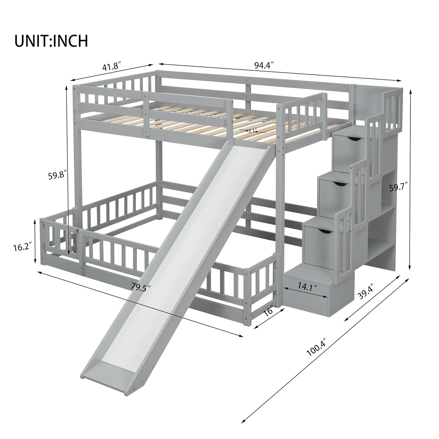 Двухъярусная кровать с горкой  – обзор и цена Bunk Bed With Stairs And Slide