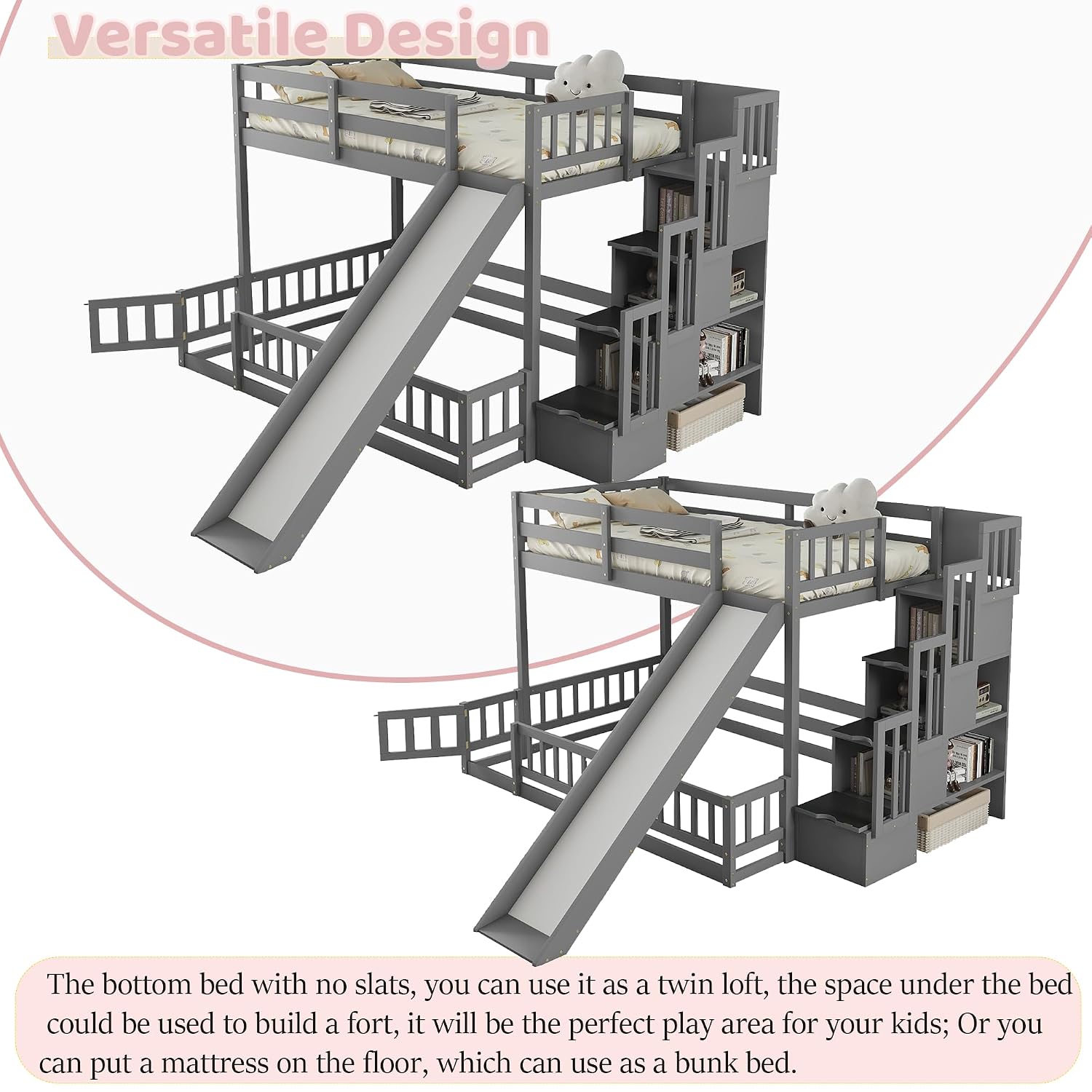 Двухъярусная кровать с горкой  – обзор и цена Bunk Bed With Stairs And Slide